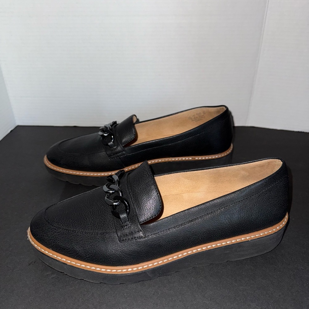 Naturalizer Emmal Silver Black Chain Platform Penny Loafer 12 Comfort Business - Picture 5 of 11